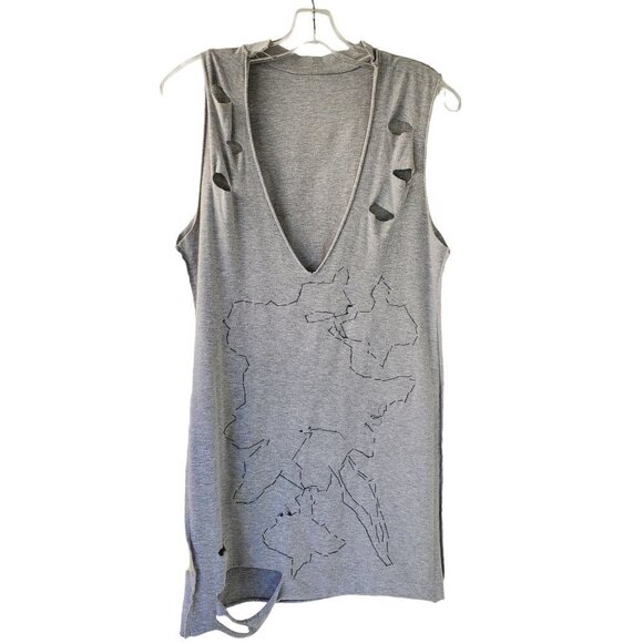 Red Rose T Shirt Dress Tunic Top Sleeveless Distressed Open Front Womens Medium - Picture 9 of 11